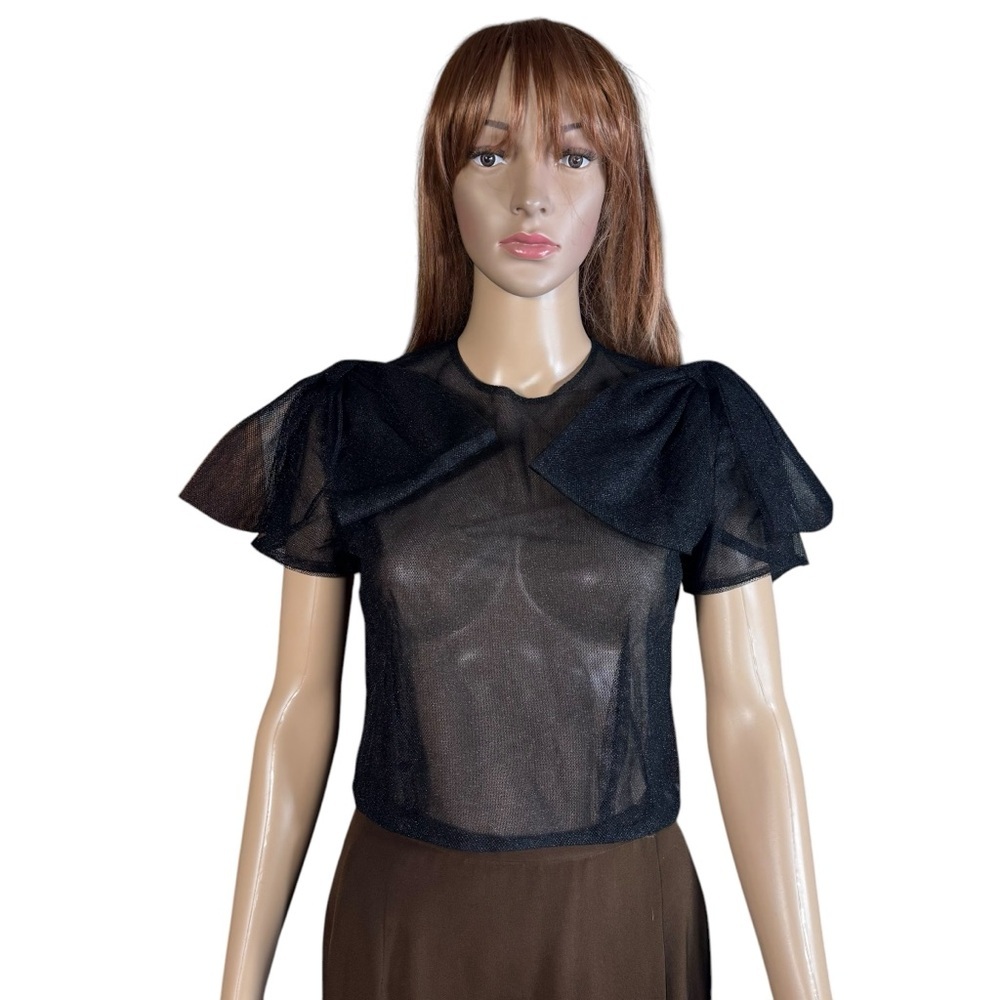 Carine Tulle Short Sleeve Black Top Size 4